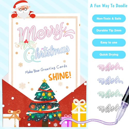 AKARUED Outline Shimmer Markers Set: Self Outline Metallic Marker Glitter Pens Set, 12 Colors Double Line Pens Fancy Markers for Kids Ages 8-12 AKARUED