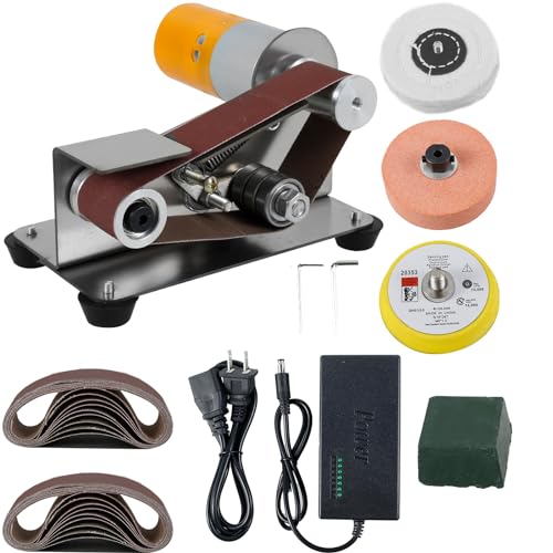 Mini Belt Sander, 15° Electric Knife Sharpener Bench Grinder Sanding Machine, 7 Adjustable Speed Electric Belt Grinder, Low Noise Cutter Sharpener Tzdxfgl