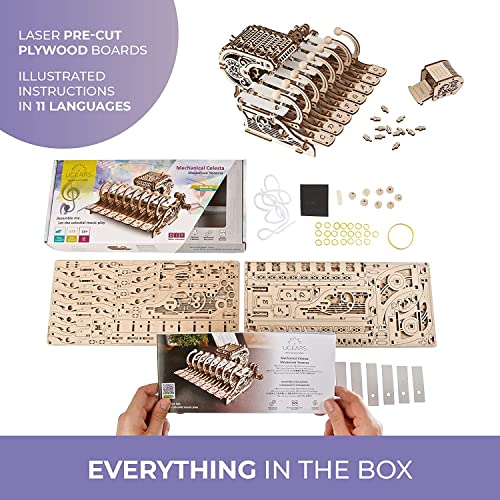 UGEARS Mechanical Celesta 3D Puzzles - Musical Instruments 3D Wooden Puzzles for Adults and Kids - 3D Wooden Puzzle Musical Model Kits with Piano, UGEARS