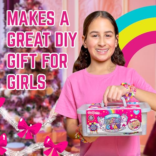 GirlZone Unicorn Charms and Clay Bracelet Kit, Bracelet Making Kit for Girls with Charms, Air Dry Clay and Beads, Fun Christmas Gifts for Girls 8-12 GirlZone