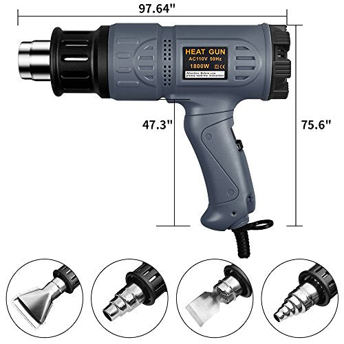 SEEKONE Industrial Heat Gun 1800W 122℉~1202℉(50℃-650℃) Variable Temperature Control with Two Temp-settings, Overload Protection, Four Nozzle SEEKONE