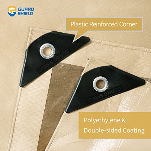 GUARD SHIELD Beige Tarp Heavy Duty Waterproof 20x40 Feet Outdoor Poly Tarps Cover Square Thick UV Resistant Canopy Tarpaulin with Grommets 10mil GUARD SHIELD