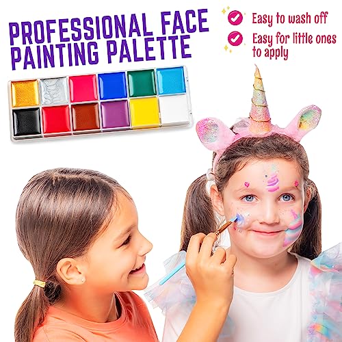 GirlZone Unicorn and Jewels Face Painting Kit, Amazing Face Paint Set with Face Gems, Brushes, Face Paint Stencils and a Kids Face Paint Lookbook to GirlZone