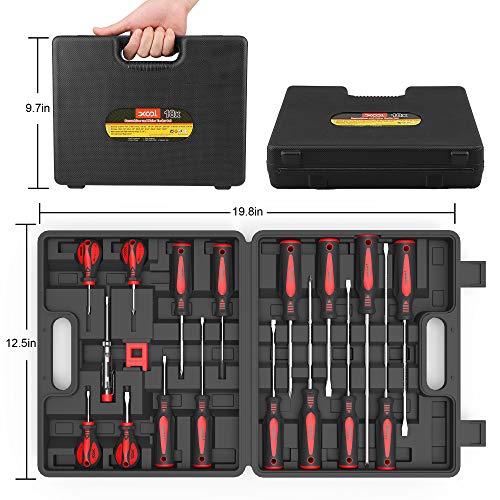 XOOL Magnetic Screwdriver Set 18 PCS, Professional Cushion Grip 9 Phillips and 7 Flat Head Tips Screwdriver Non-Slip for Repair Home Improvement XOOL