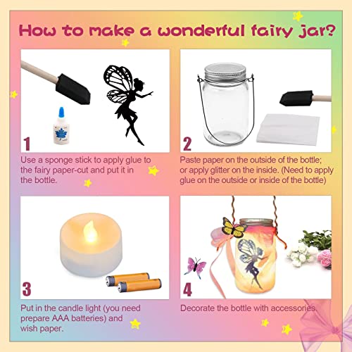 Alritz Fairy Lantern Craft Kit - Gift for Kids Girls - Remote Control Mason Jar Night Light - DIY Garden Halloween Decorations Art Project, Creative Alritz