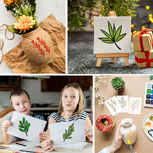 Leaf Stencils for Crafts Small Leaves and and Branches Paint Plant Stencil for Painting On Wood Wall Card Making, Tiny Nature Vine Herb Essential Art yhslmh