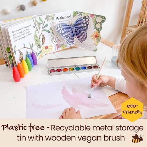 Honeysticks Non Toxic Watercolor Paint Set for Kids and Toddlers - 8 Vibrant and Long Lasting Colors with Brush - Natural and Food Grade Ingredients Honeysticks