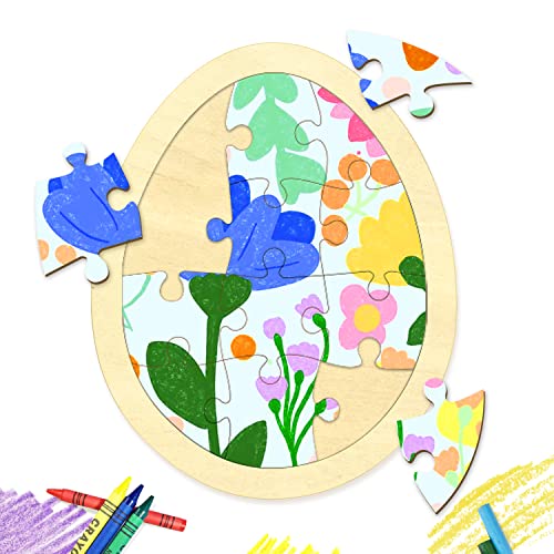 Easter Egg Blank Puzzle with 12 Pieces to Draw on Pack of 2, Each Piece is Unique, Blank Wooden Jigsaw Puzzles with Puzzle Tray for Crafts & DIY, MoinKidz