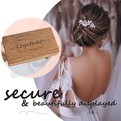 Wood Double Ring Box for Wedding Ceremony - Engraved Wooden Ring Holder for 2 Rings Engagement Proposal Wedding Ceremony Ring Bearer Box Booinxaa