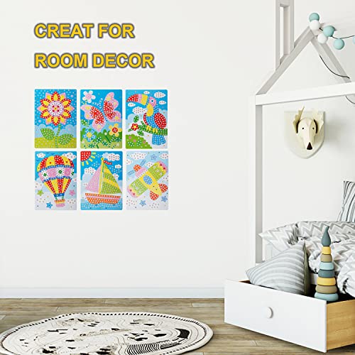 LZHZH Mosaic Sticker Art Sticky DIY Handmade Art Kits for Kids - Sunflower, Butterfly, Sailboat, Woodpecker, hot air Balloon, Airplane (6 Pack) LZHZH