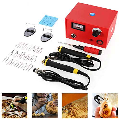 Wood Burning Kit 110V 50W Multifunction Laser Pyrography Machine Professional Wood Burner Tools with 2 Pyrography Pens 20 Assorted Tips Gourd Wood ele ELEOPTION