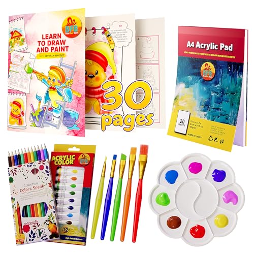 BFB Paint Set for Kids with Learn How to Draw Booklet - 32PCS Painting Supplies Kids Painting Kit, Premium Paint Kit for Children, Kids Paint Set Art BFB BEST FOR BEST