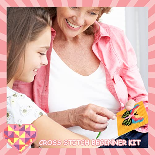 Pllieay Kids 10-in-1 Cross Stitch Beginner Kit for Kids, Includes Instruction of 10 Different Patterns, 10 Blank Plastic Canvas for Needlework, and Pllieay