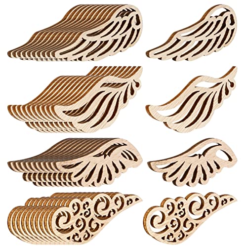 Abaodam 80Pcs Angel Wings Wooden Cutouts Angel Wings Wood Slices Unfinished Wood DIY Crafts Wings Wood Ornaments Embellishments Accessories Abaodam
