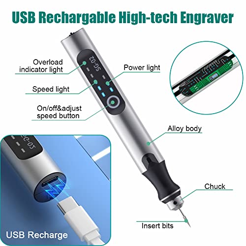 USB Rechargable Engraving Pen with 35bits,Mini Electric Engraver Etching Machines Cordless Rotary Tools Engraved Jewelry Glass Stone Metal Plastic VQVYBXN