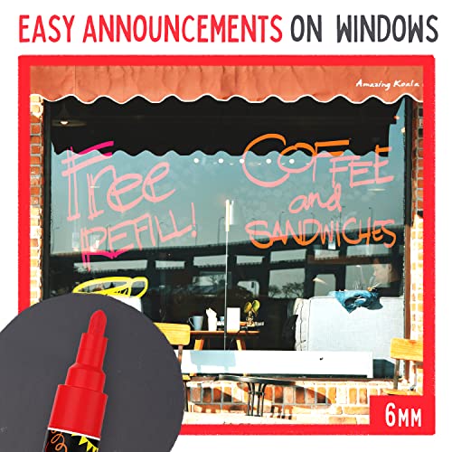 5 Red Chalkboard Chalk Markers - Red Dry Erase Markers for Blackboard, Chalkboard Signs, Windows, Glass | Variety Pack - Fine & Jumbo Size Ink Pen Chalkola