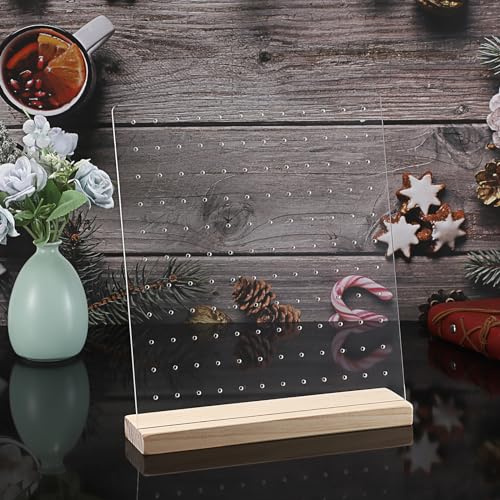 JUXYES Pack of 2 Clear Acrylic Enamel Pin Display Stand with Wooden Base, Tabletop Pin Organizer Display Storage Stand, Enamel Pin Display Holder for JUXYES