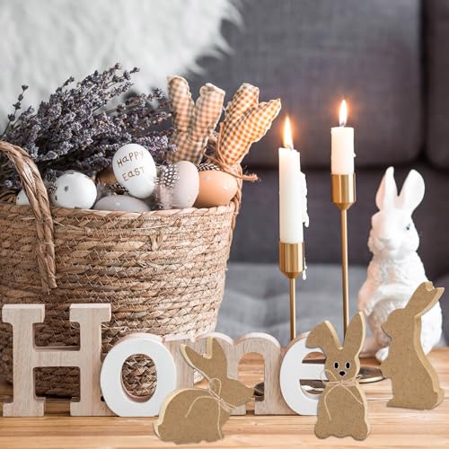 24 Pieces Easter Wooden Bunny Cutouts Unfinished Bunny Table Wooden Signs Peeps Bunny Shaped Blank Wooden Signs Rabbit Shape Tabletop Decor for Medoore