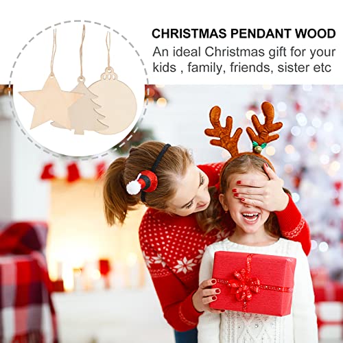SEWACC 30 Pcs Wooden Christmas Ornaments Unfinished Wood Crafts with Hole Star Mini Christmas Tree Christmas Ball Wood Ornaments Wood Slices DIY SEWACC