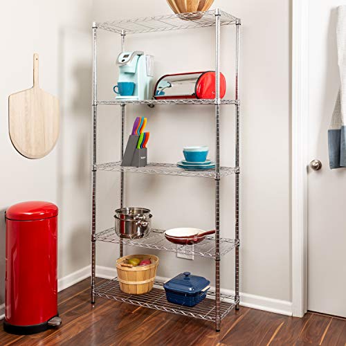 Honey-Can-Do, 5-Tier Chrome Heavy-Duty Adjustable Shelving Unit with 200-lb Per Shelf Weight Capacity Honey-Can-Do