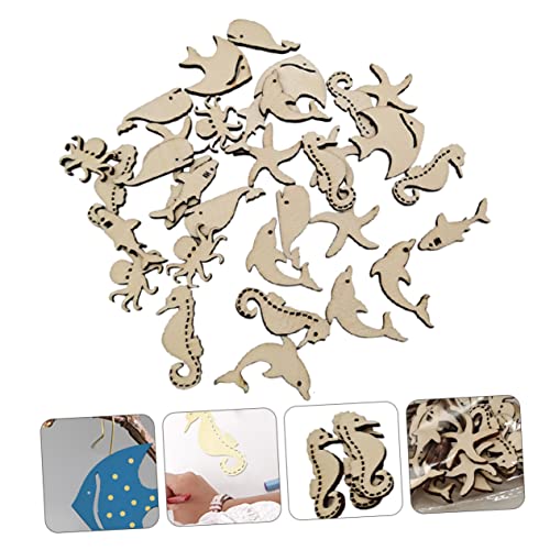 Gadpiparty 50pcs Shaped Sea Decorations Projects Animals Whale Seahorse Wedding Ornaments Blank Paint Octopus Wood Dolphin Wooden Ocean Unfinished Gadpiparty