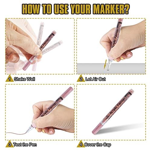 EBOT Metallic Marker Pens, Gold ,Rose Gold and Silver Metallic Permanent Markers for Artist Illustration, Crafts, Gift Card Making, Scrapbooking, EBOT