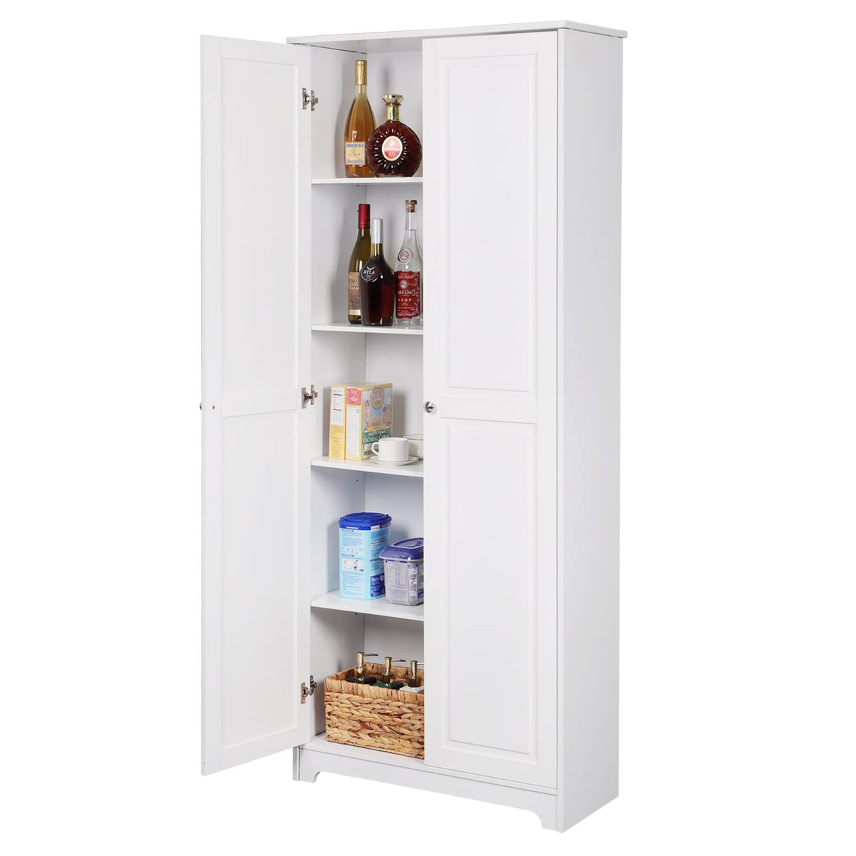 VINGLI Tall Pantry Storage Cabinet, 72'' Kitchen Pantry Cabinet, Freestanding Room Storage, Cupboard, 2 Door Pantry for Laundry Room, Kitchen, VINGLI