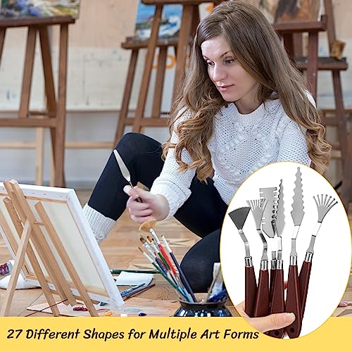 Lasnten 27 Pcs Palette Knife Set Stainless Steel Painting Knife Set Wood Handle Paint Spatula Color Mixing Acrylic Paint Tools for Canvas Oil Acrylic Lasnten