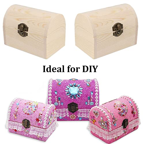 Hsiwto Plain Unfinished Wood Box, Unpainted Wooden Jewelry Box DIY Craft Storage Treasure Chest Toy Case Hsiwto