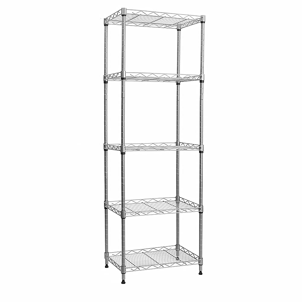 REGILLER 5-Wire Shelving Metal Storage Rack Adjustable Shelves, Standing Storage Shelf Units for Laundry Bathroom Kitchen Pantry Closet(Silver, 16.6L REGILLER