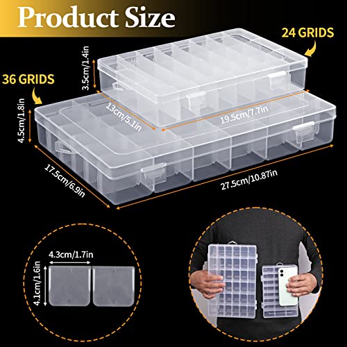2 Pack 36 Grids Clear Plastic Organizer Box, Storage Container with Adjustable Divider, Craft Organizers and Storage Bead Storage Organizer Box for NIUBIER