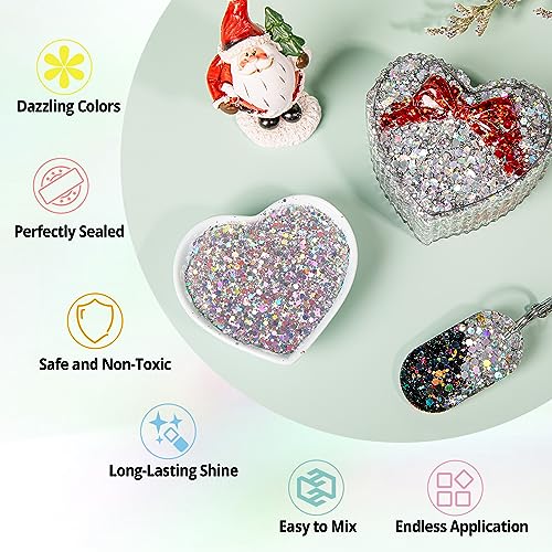 HTVRONT Chunky Glitter for Resin - 200g/7oz Silver Glitter, Designed Shaker Cap Holographic Glitter, Craft Glitter Powder Mixed Chunky Fine Flakes HTVRONT