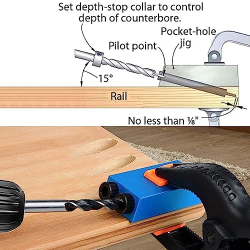 Pocket Hole Jig 14Pcs Kit - Woodwork Guides Joint Angle Tool Carpentry Locator - 15° Woodworking Inclined Hole Fixture 6/8/10mm Drill Bits Dowel VELNUT