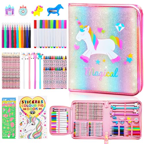 Hopewood Fruit Scented Washable Markers Set 45 pcs with Glitte Unicorn  Pencil Case, Art Supplies for Kids Ages 4-6-8, Creative Art Coloring  Painting Kits, Unicorn Gifts for Girls 4 5 6 7 8 9 Year Old