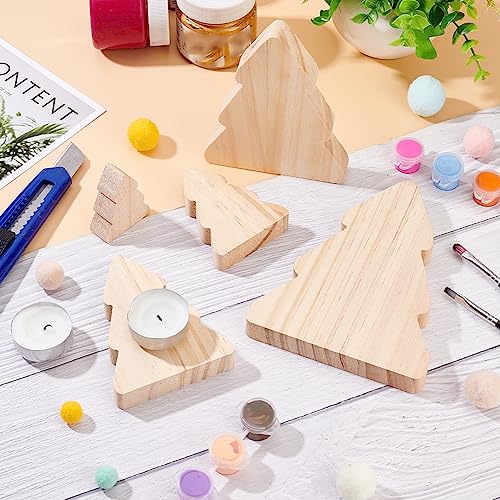 OLYCRAFT 8Pcs 4 Sizes Unfinished Wooden Tree Blocks Wooden Tray Plates Christmas Tree Blank Wooden Cutouts Wooden Display Decoration Pieces for Home OLYCRAFT