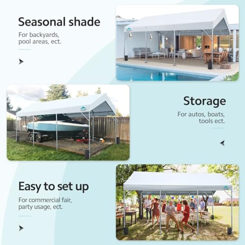 ADVANCE OUTDOOR 12x20 ft Heavy Duty Carport Car Canopy Garage Boat Shelter Party Tent, Adjustable Peak Height from 9.5ft to 11ft, White ADVANCE OUTDOOR