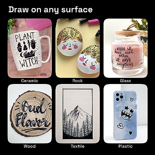 ARTISTRO Black Paint Pens for Rock Painting, Stone, Ceramic, Glass, Wood, Tire, Fabric, Metal, Canvas. Set of 5 Water Based Black Markers for Acrylic ARTISTRO