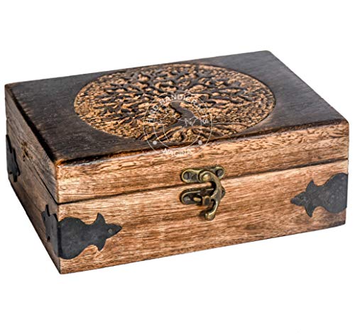 Antique Handmade Wooden Urn Tree of Life Engraving Handcarved Jewellery Box for Women-Men Jewel | Home Decor Accents | Decorative Boxes | Storage & Hind Handicrafts