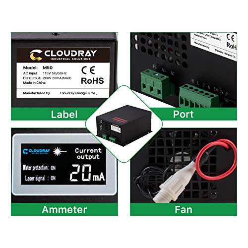 Cloudray 50W Laser Power Supply 110V for 50W Laser Tube Laser Engraver Cutter M50(MYJG 50 Upgrade) Cloudray