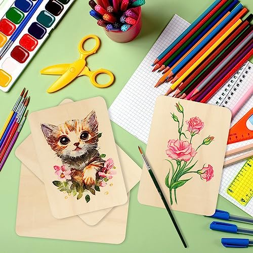 80 Pieces Rectangle Unfinished Wood Pieces, 4 x 6 Inch Natural Wood Cutout Tiles for DIY Crafts, Painting, Carving and Home Decor, Coasters, GNIEMCKIN