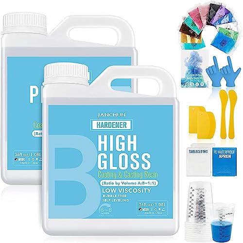 Crystal Clear Epoxy Resin Kit 72oz, No Bubble No Yellowing for River Table Tops, Art Resin Painting Casting and Coating, Jewelry, DIY Gifts, Tumblers JANCHUN