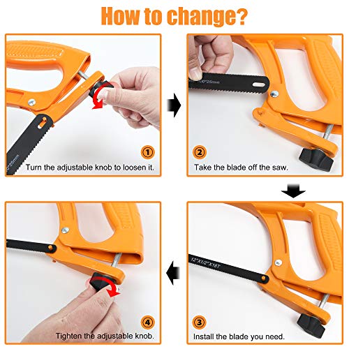 BEETRO Hacksaw Frame Set, 12’’ Hacksaw Frame, 6’’ Hacksaw Frame and 10'' Mini Hacksaw, Including Six Extra Blades, Handsaw for Metal, Wood, PVC Pipes BEETRO