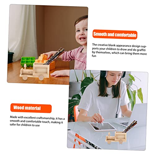 Gogogmee 2Pcs DIY Train Pen Holder Unfinished Blank Pen Cup Kids Painting Wood kit Small Unfinished Wood Basket Cute Pen Pot Statues Unfinished Wood Gogogmee