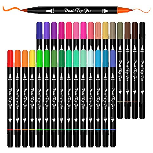 Shuttle Art Dual Tip Brush Pens Art Markers, 30 Colors Dual Tip Calligraphy Pens Fine and Brush Dual Tip Markers Set Perfect for Kids Adult Artist Shuttle Art