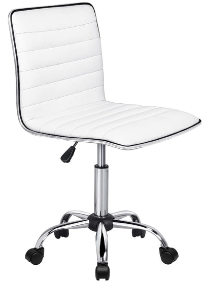 OFIKA Office Desk Chair, Adjustable Task Chair, Low Back Faux Leather Ribbed Swivel Chair, Armless Home Rolling Vanity Chair Retro with Wheels,