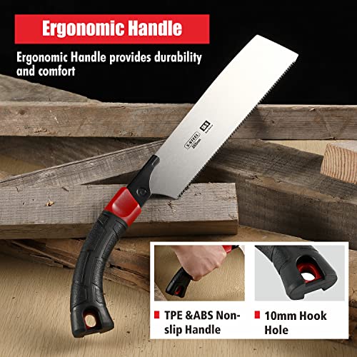 Japanese Pull Saw Hand Flush deep Cutting Trim Saw 10-2/5 Inch (265MM) SK-5 Steel Blade Razor Fine Teeth Saw with Non-slip Rugged curved Handle Ideal X-STEEL