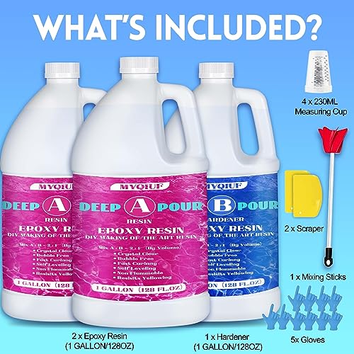 Deep Pour Epoxy Resin, 3 Gallon 2-4" Pour Depths Epoxy Resin Kit Crystal Clear High-Gloss No Bubble Self Leveling for DIY Molds Wood River Table Myqiuf