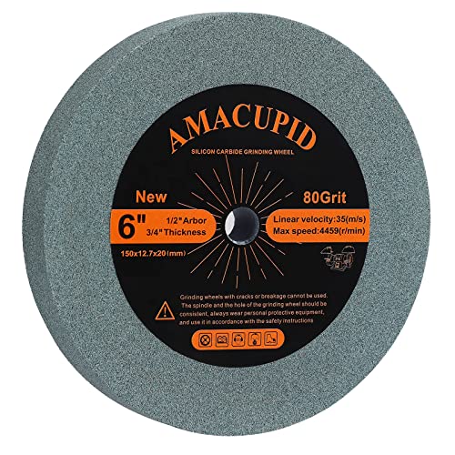 AmaCupid Bench Grinding Wheel 6 inch, for Sharpening Hard Alloy Tools, Products of Non-Metallic Materials. Green Silicon Carbide Abrasive. 1/2 Inch AmaCupid