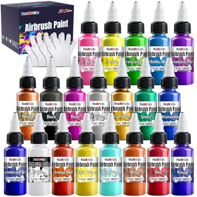 Airbrush Paint, 20 Colors Acrylic Air brush Paint Kit, Water-based, Opaque & Neon Colors, Pearl Colors, for Beginners, Artists, DIY Projects,