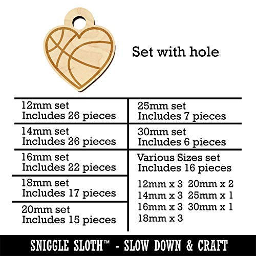 Heart Shaped Basketball Sports Mini Wood Shape Charms Jewelry DIY Craft - 18mm (17pcs) - with Hole Sniggle Sloth